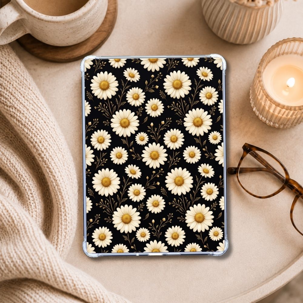 Luxury Daisies Kindle insert styled in a clear eReader case