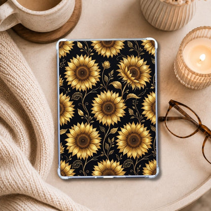 Luxury Sunflower Kindle insert styled in a clear eReader case