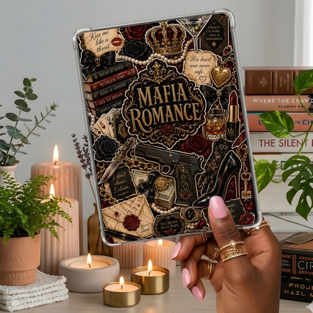 Mafia Romance Collage Kindle insert second lifestyle view in a clear eReader case