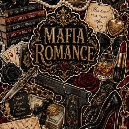 Close-up detail of Mafia Romance Collage Kindle insert artwork