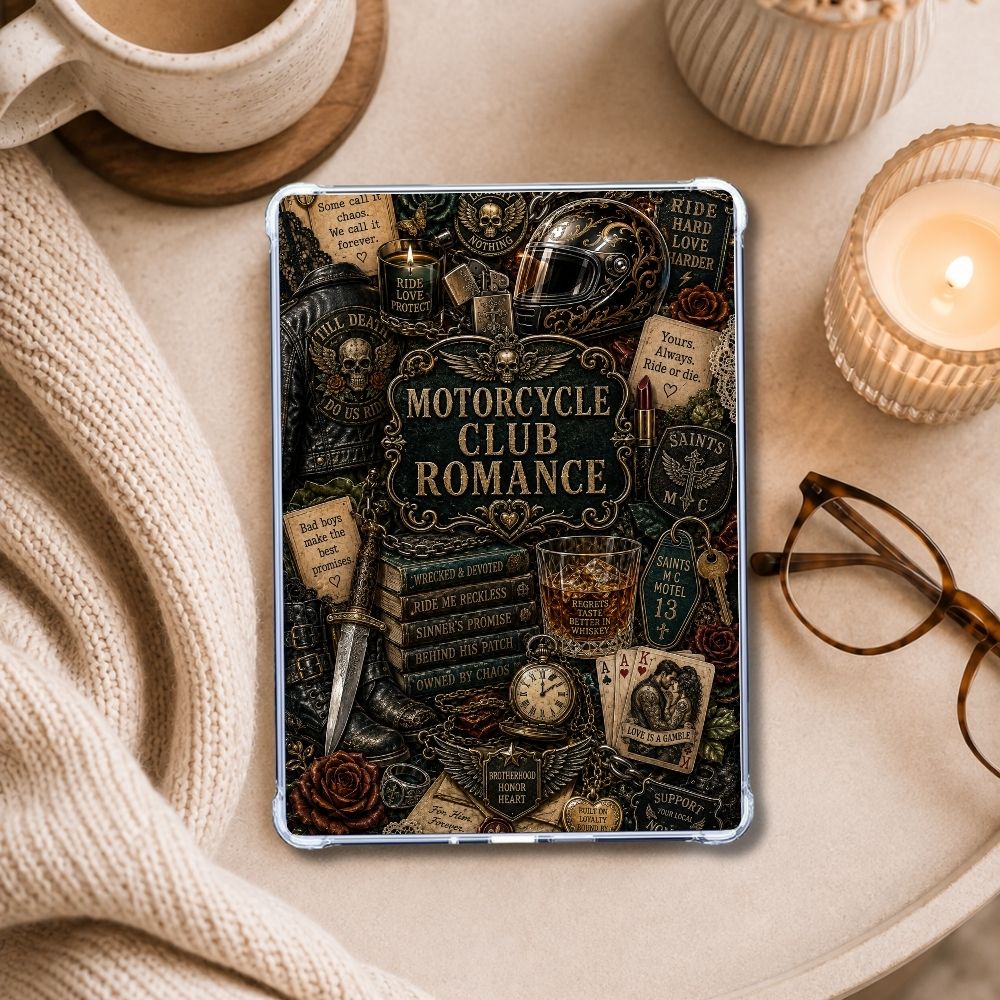 MC Romance Collage Kindle insert styled in a clear eReader case