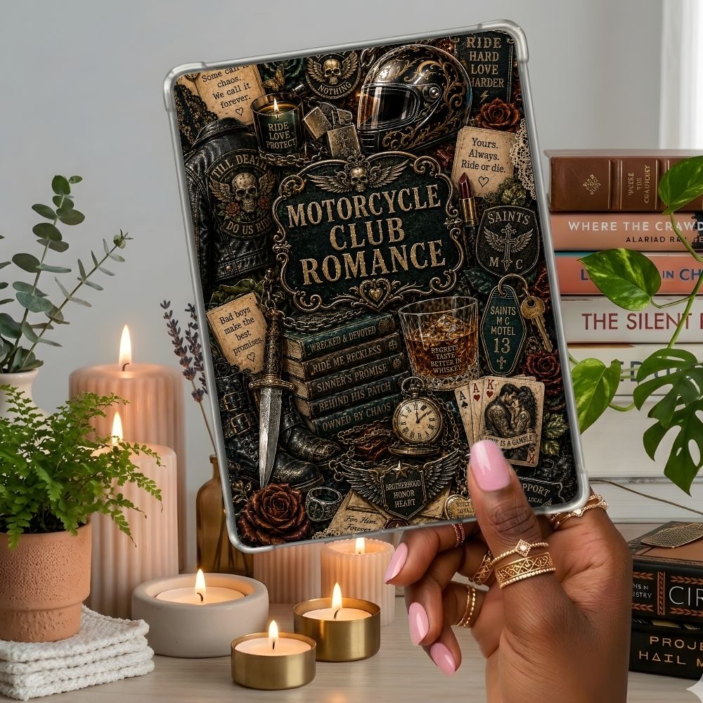 MC Romance Collage Kindle insert second lifestyle view in a clear eReader case