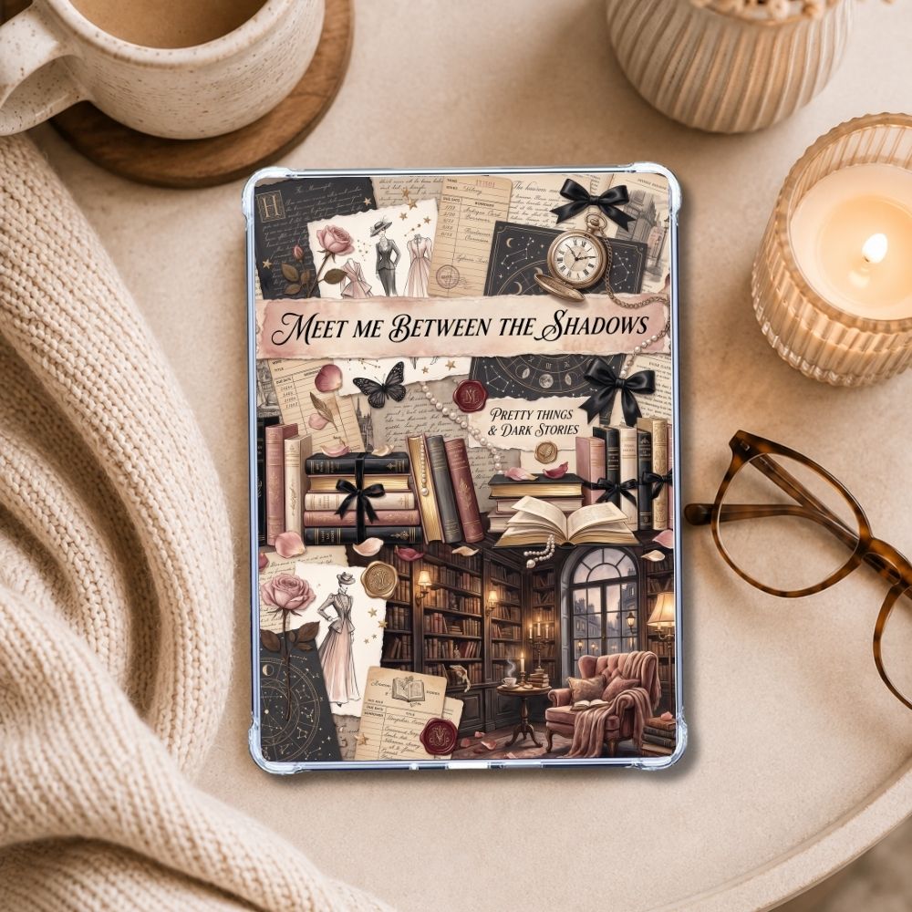 Meet Between the Shadows Kindle insert styled in a clear eReader case