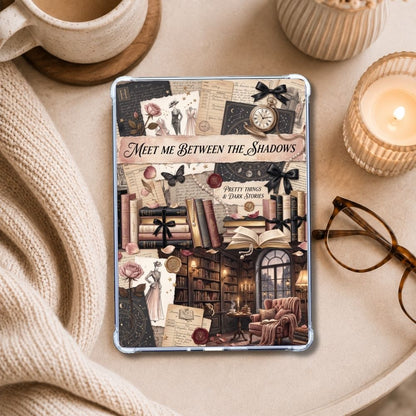 Meet Between the Shadows Kindle insert styled in a clear eReader case