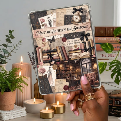 Meet Between the Shadows Kindle insert second lifestyle view in a clear eReader case