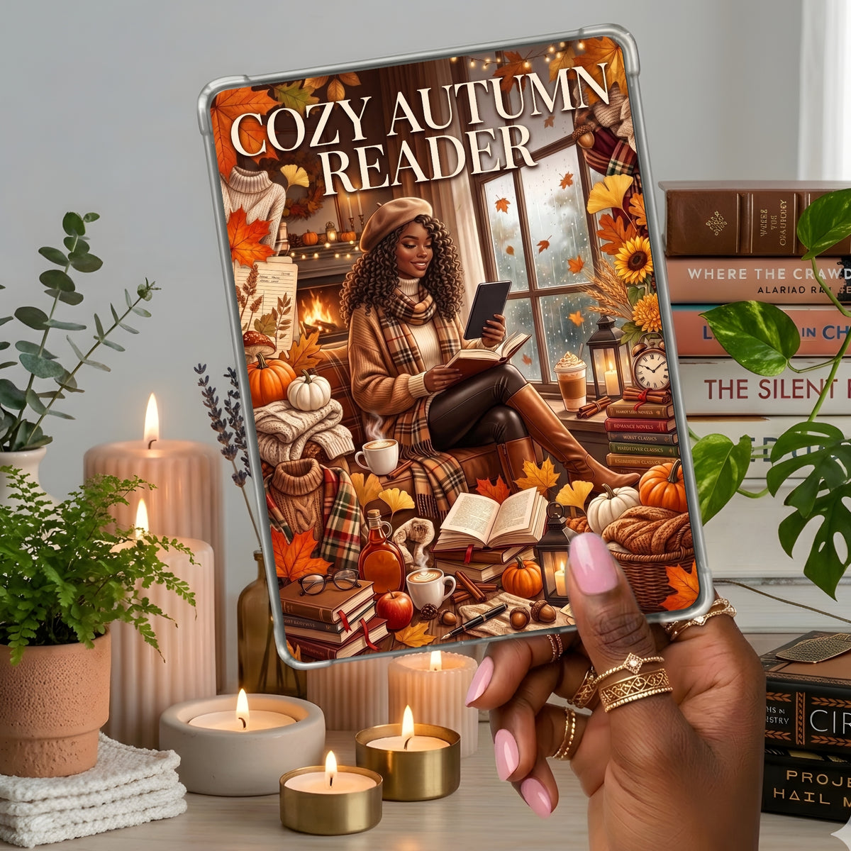 Melanin Cozy Autumn Reader shown on a handheld eReader