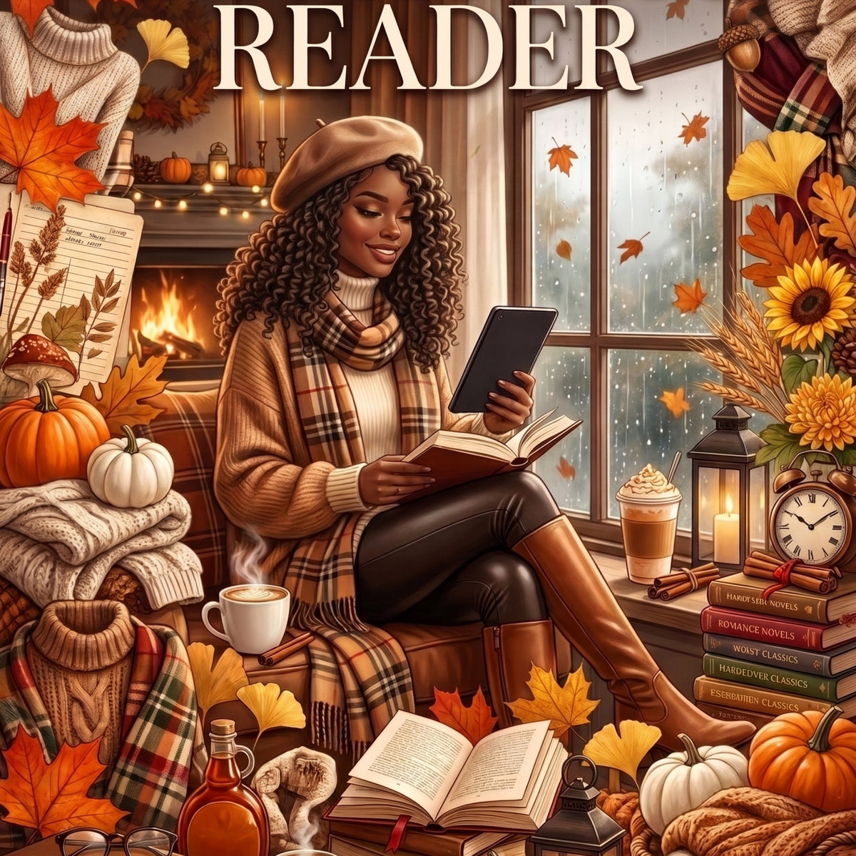 Melanin Cozy Autumn Reader artwork close-up