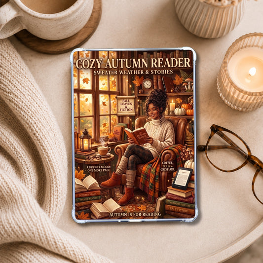 Melanin Fall Reader shown on an eReader in a styled setting