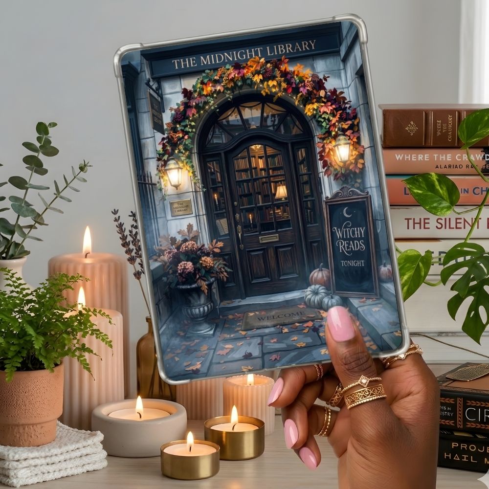 Midnight Library Kindle insert second lifestyle view in a clear eReader case