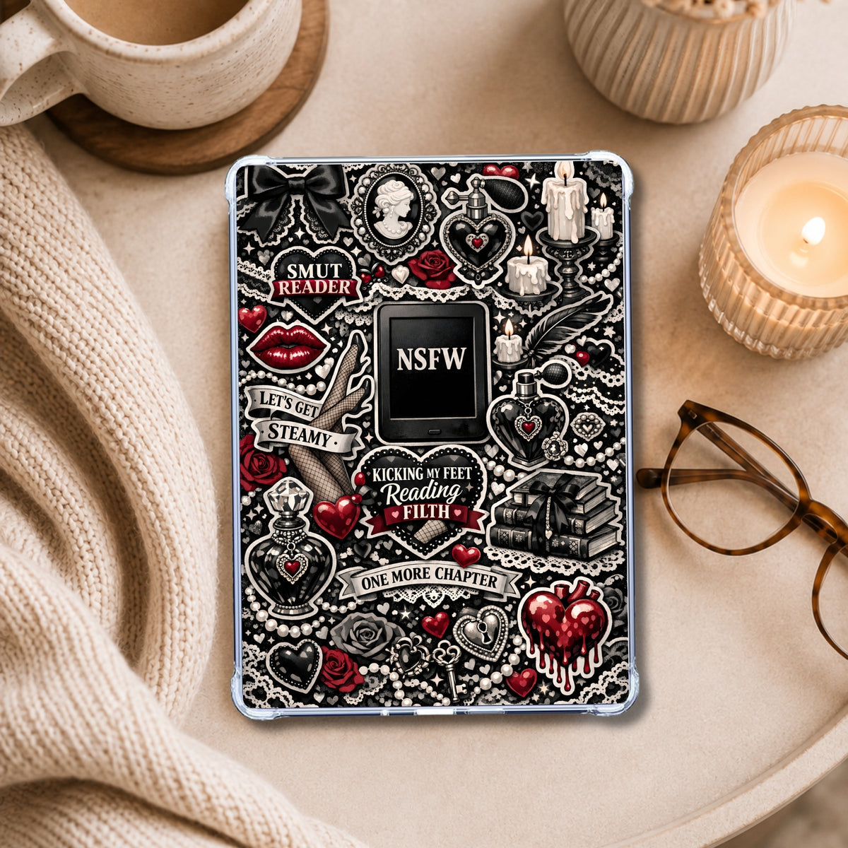 NSFW Smutty Book Reader shown on an eReader in a styled setting