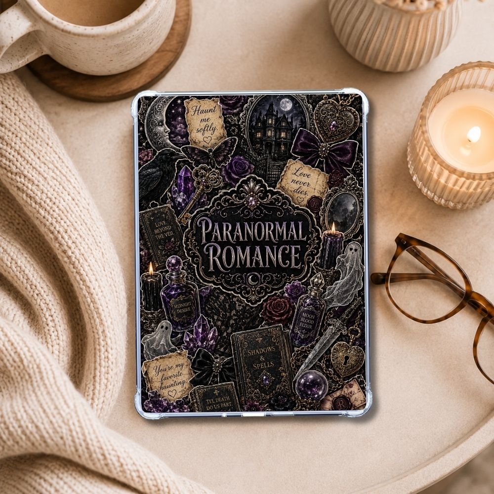 Paranormal Collage Kindle insert styled in a clear eReader case