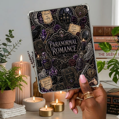 Paranormal Collage Kindle insert second lifestyle view in a clear eReader case