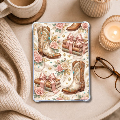 Pearls and Cowgirl Boots Kindle insert styled in a clear eReader case