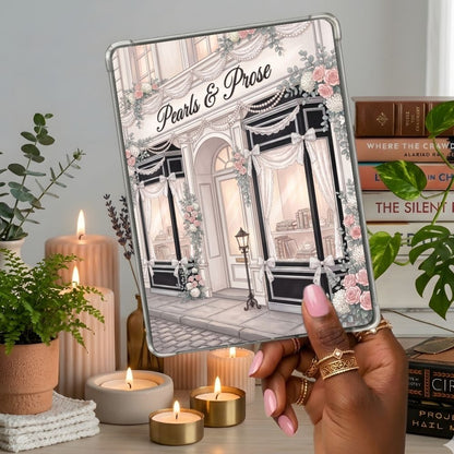 Pearls and Prose Kindle insert second lifestyle view in a clear eReader case