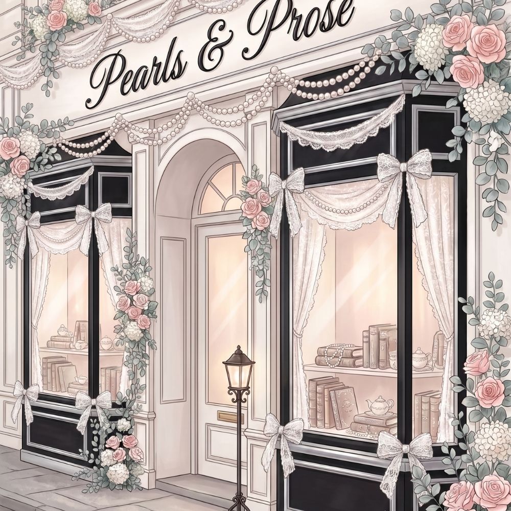 Close-up detail of Pearls and Prose Kindle insert artwork