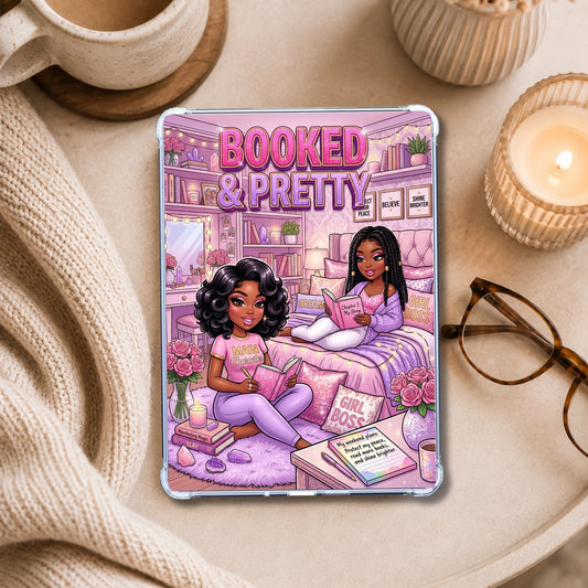 Pink and Purple Booked & Pretty Black Girl shown on an eReader in a styled setting