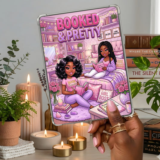 Pink and Purple Booked & Pretty Black Girl shown on a handheld eReader
