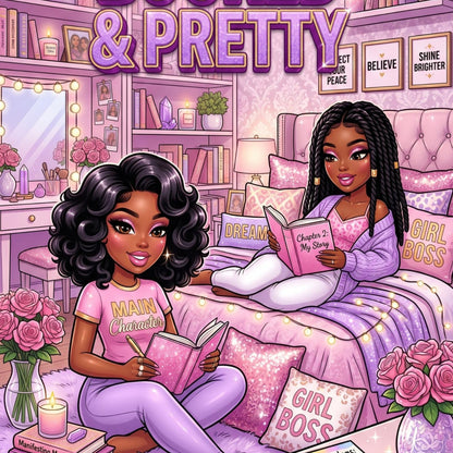 Pink and Purple Booked & Pretty Black Girl artwork close-up