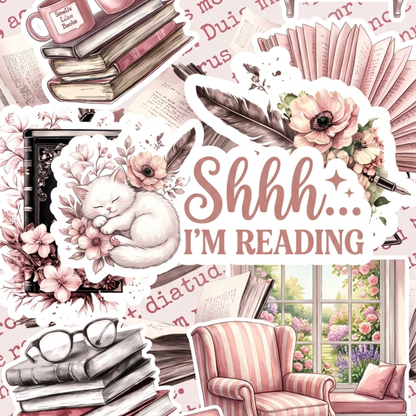 Pink and White Nook Library Scene artwork close-up