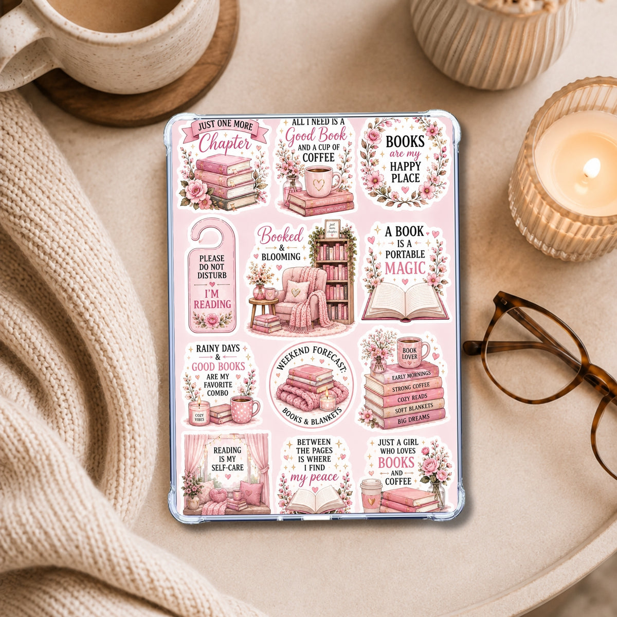 Pink & Bookish shown on an eReader in a styled setting