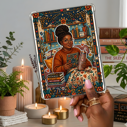 Plus Size Curvy Bookish Soul Melanin Girl shown on a handheld eReader