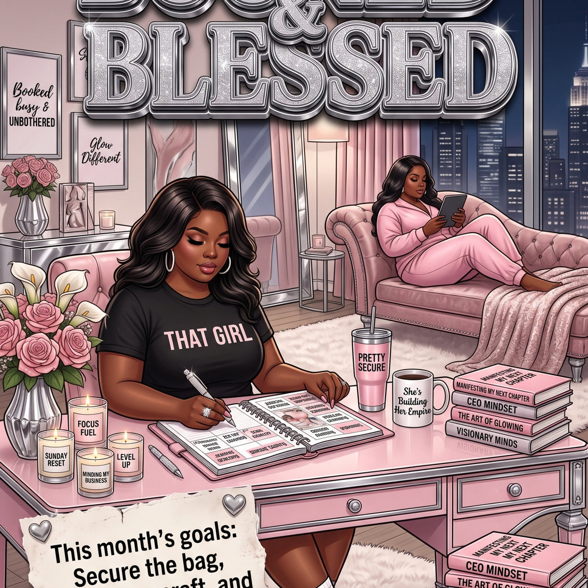Plus Size Pink Booked & Blessed artwork close-up