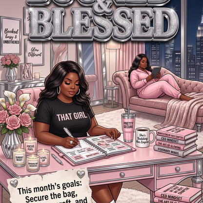 Plus Size Pink Booked & Blessed artwork close-up