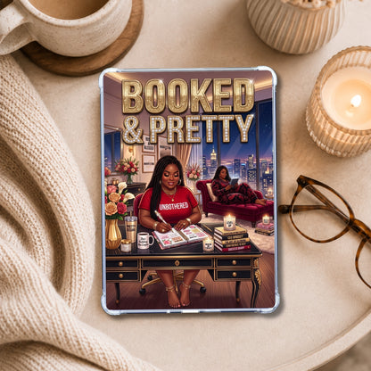 Plus Size Red Booked & Blessed shown on an eReader in a styled setting