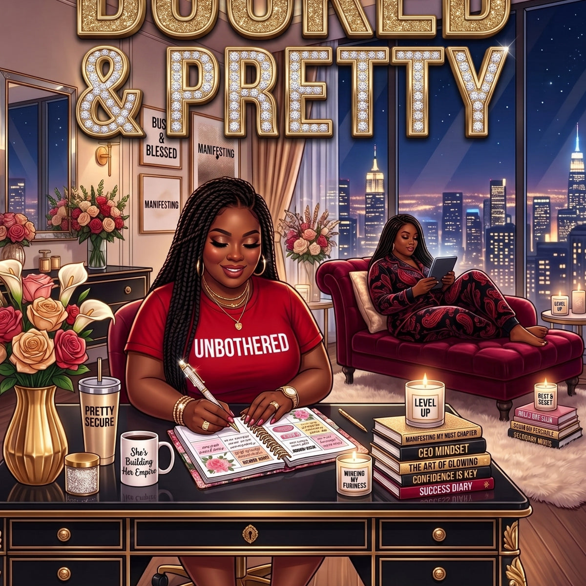 Plus Size Red Booked & Blessed artwork close-up