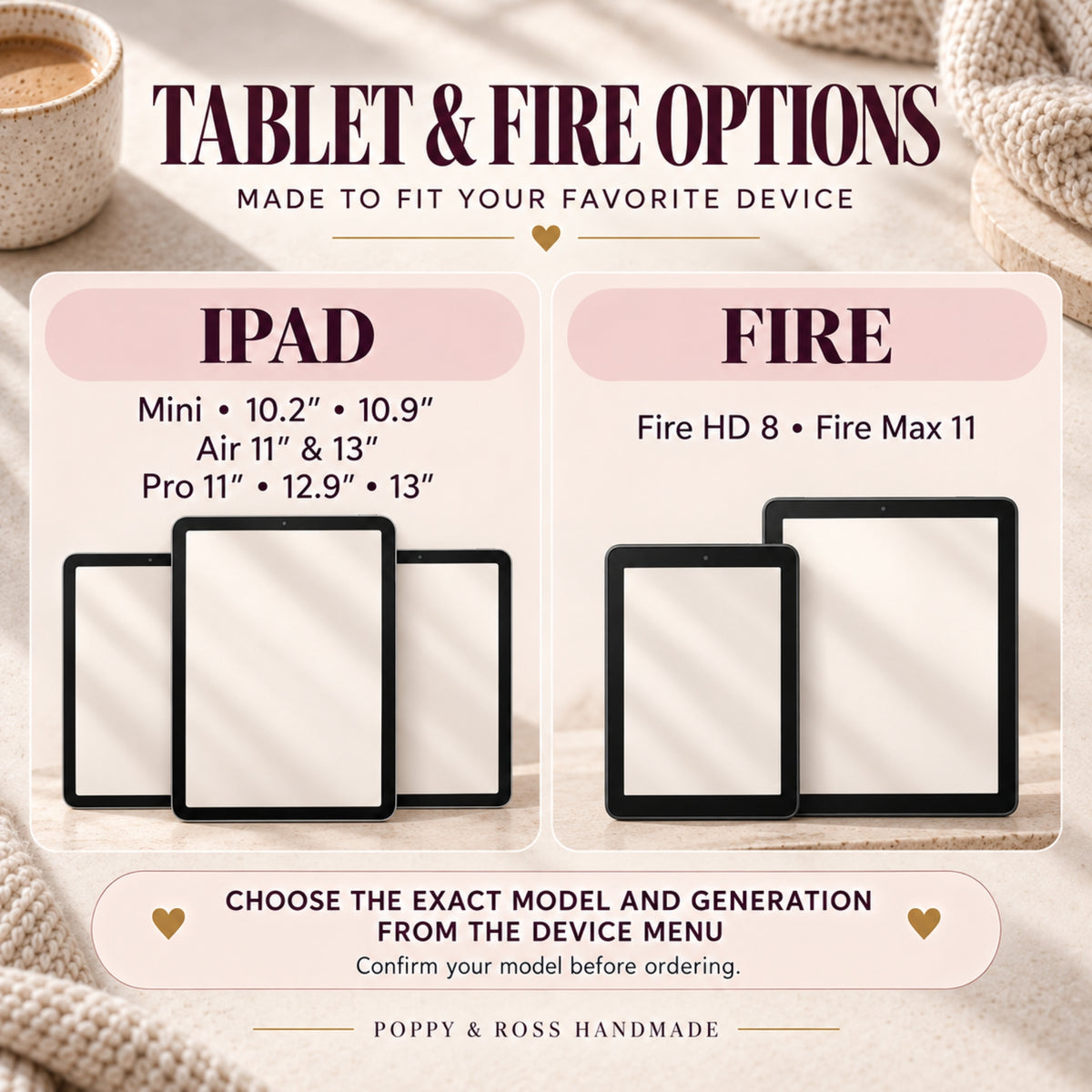 Compatible tablet sizes and models
