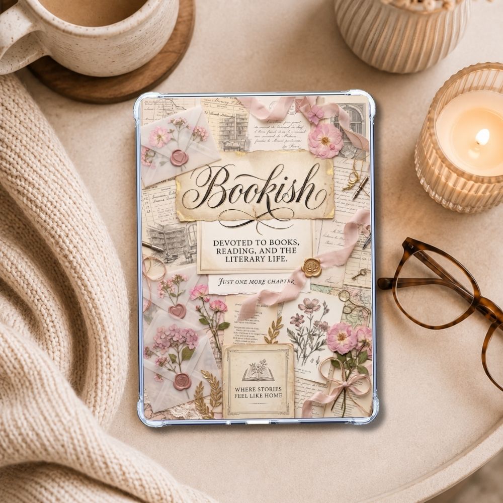 Pressed Flowers Reader Kindle insert styled in a clear eReader case