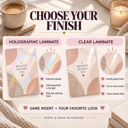 Clear versus holographic laminate finish options for eReader inserts