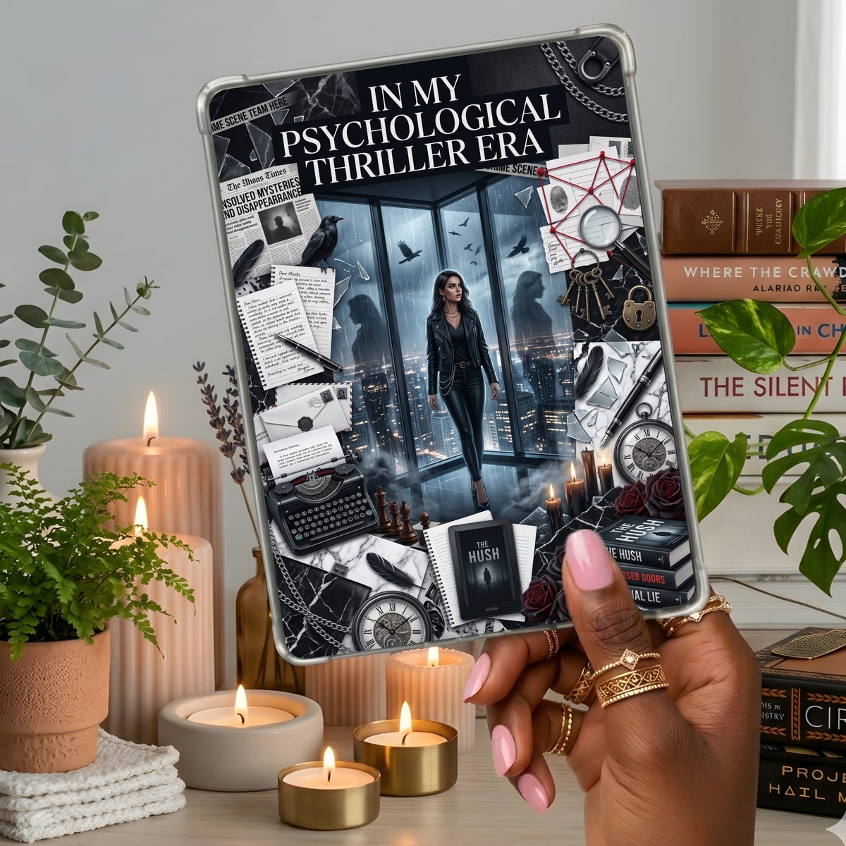 Psychological Thriller shown on a handheld eReader