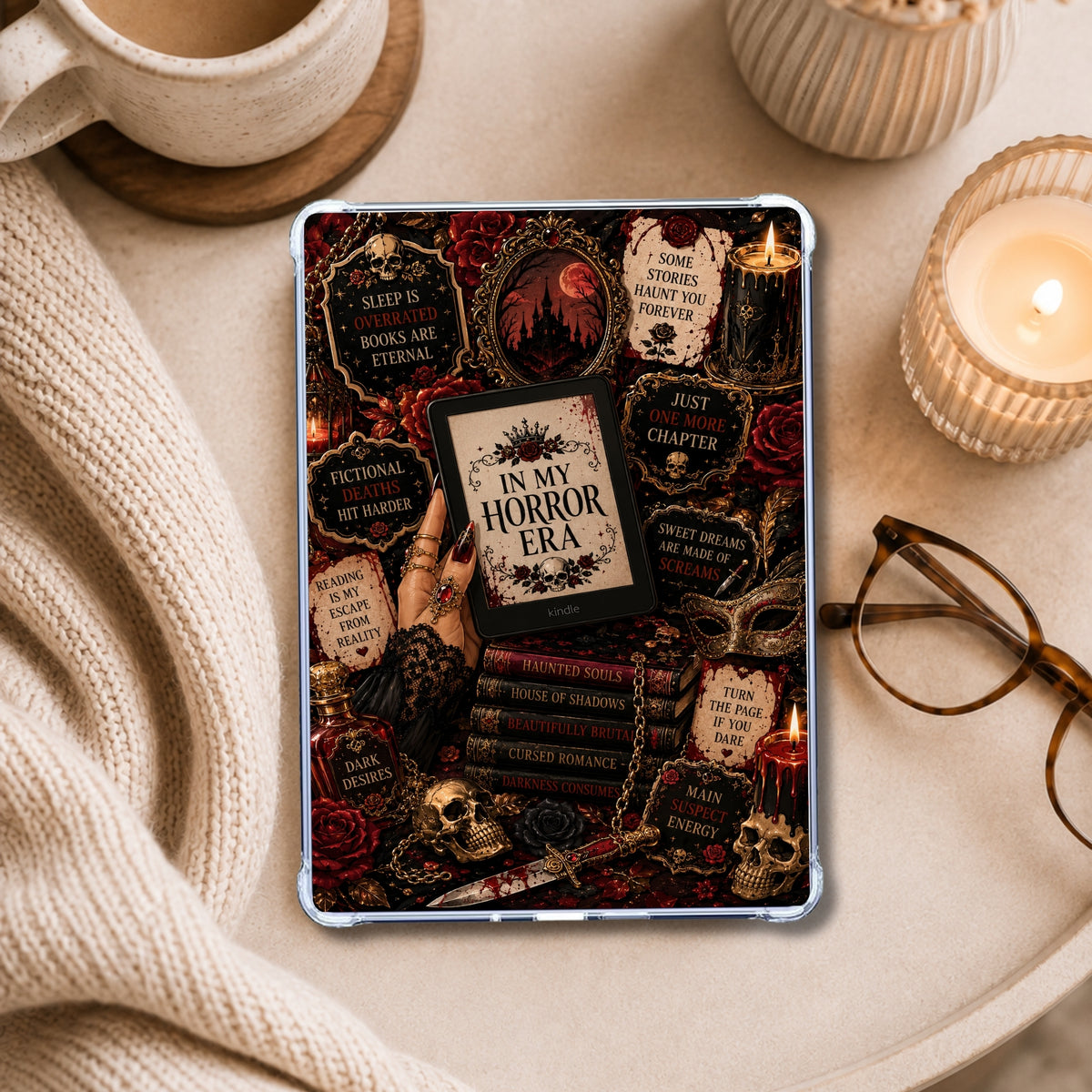 Queen of Horror shown on an eReader in a styled setting