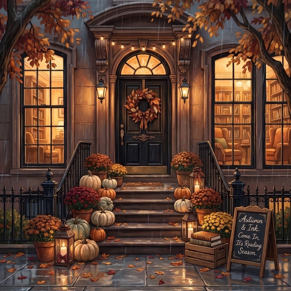 Close-up detail of Rainy Fall Evening Kindle insert artwork