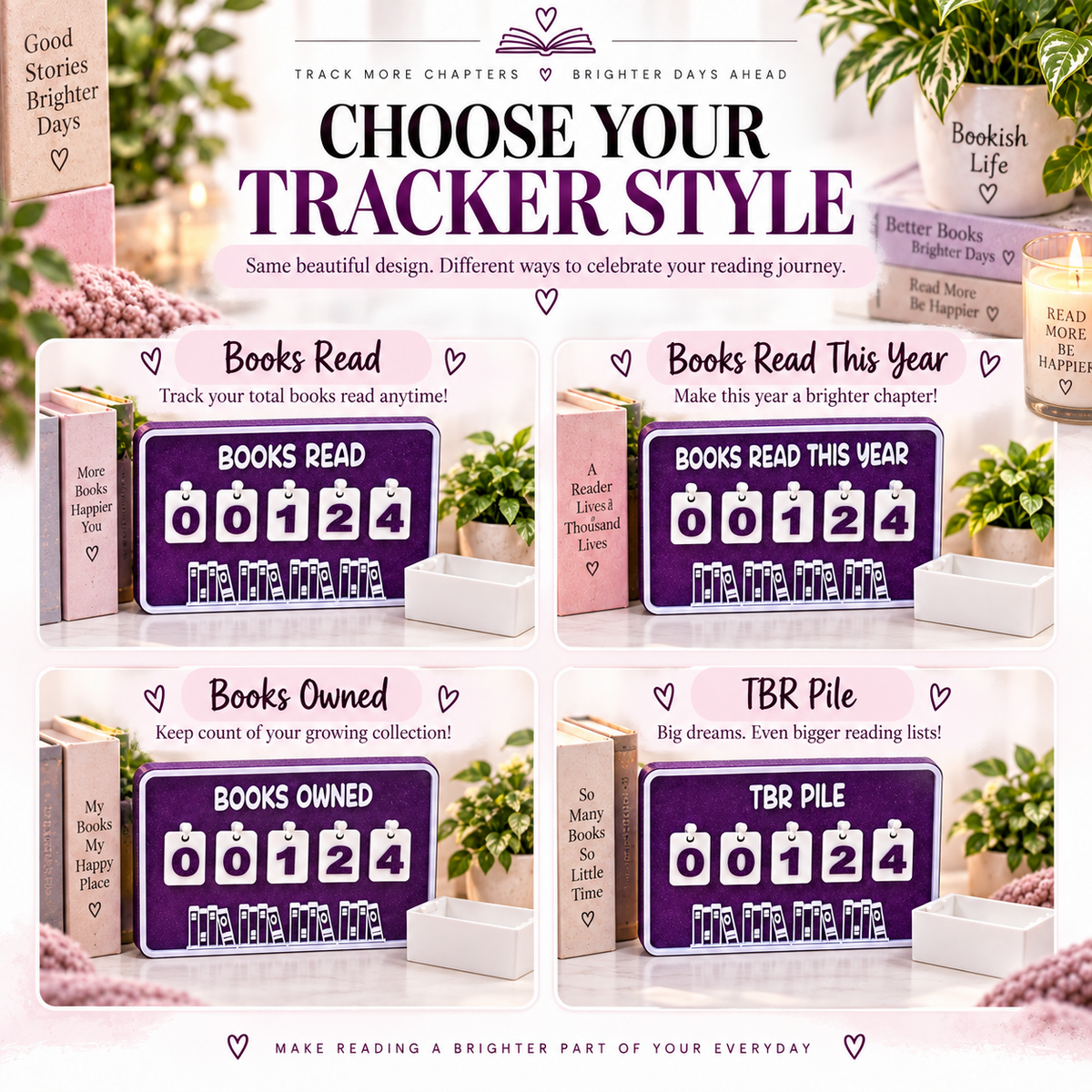 Choose Books Read, Books Read This Year, Books Owned, or TBR Pile tracker style