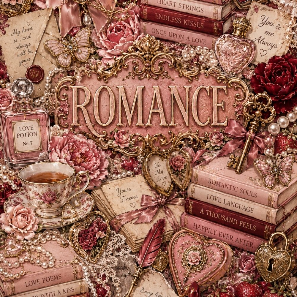 Close-up detail of Romance Collage Kindle insert artwork