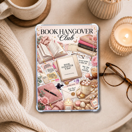 Book Hangover shown on an eReader in a styled setting