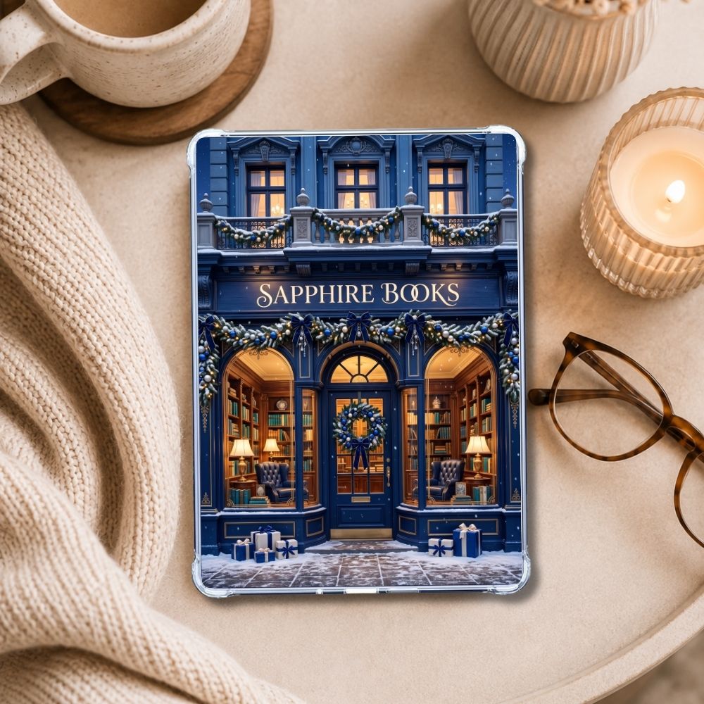 Sapphire Books Kindle insert styled in a clear eReader case