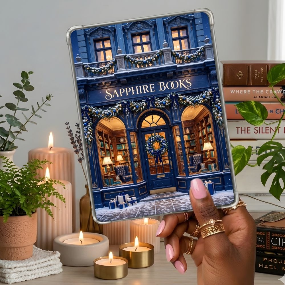 Sapphire Books Kindle insert second lifestyle view in a clear eReader case