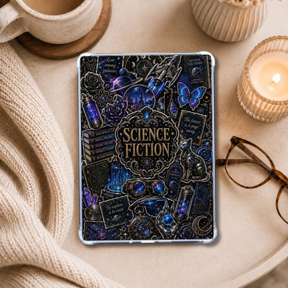 Science Fiction Collage Kindle insert styled in a clear eReader case