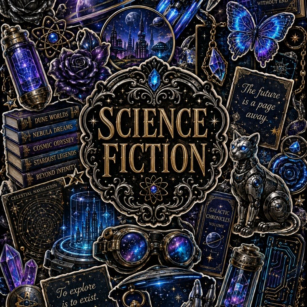 Close-up detail of Science Fiction Collage Kindle insert artwork