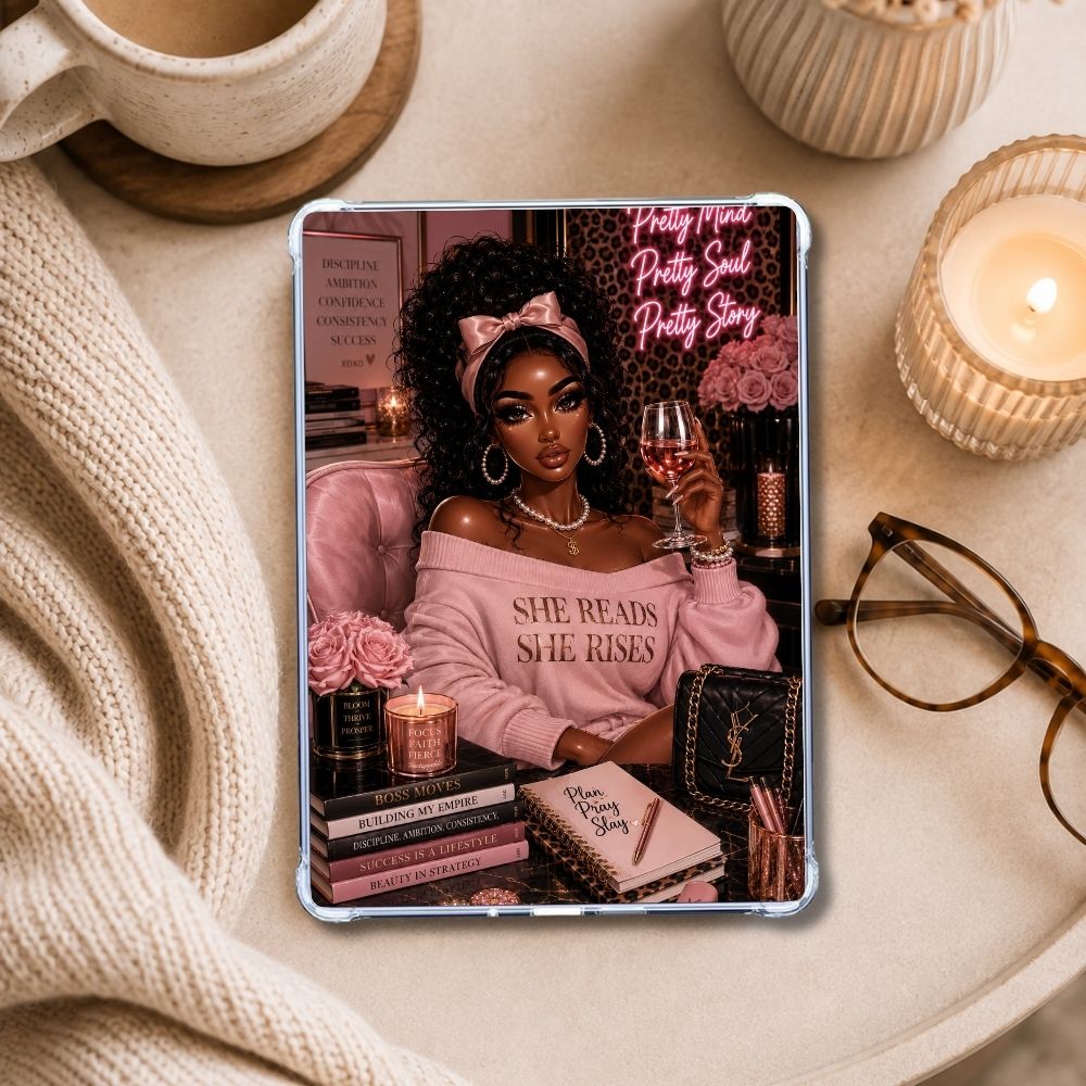 She Reads She Rises Kindle insert styled in a clear eReader case