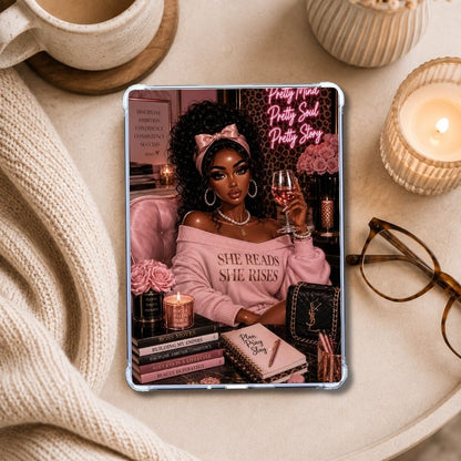 She Reads She Rises Kindle insert styled in a clear eReader case