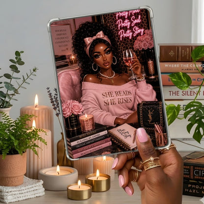 She Reads She Rises Kindle insert second lifestyle view in a clear eReader case