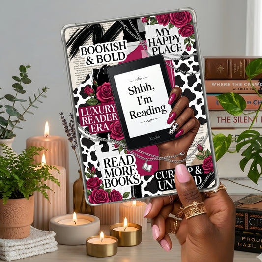 Shhhh I'm Reading Melanin Girl shown on a handheld eReader