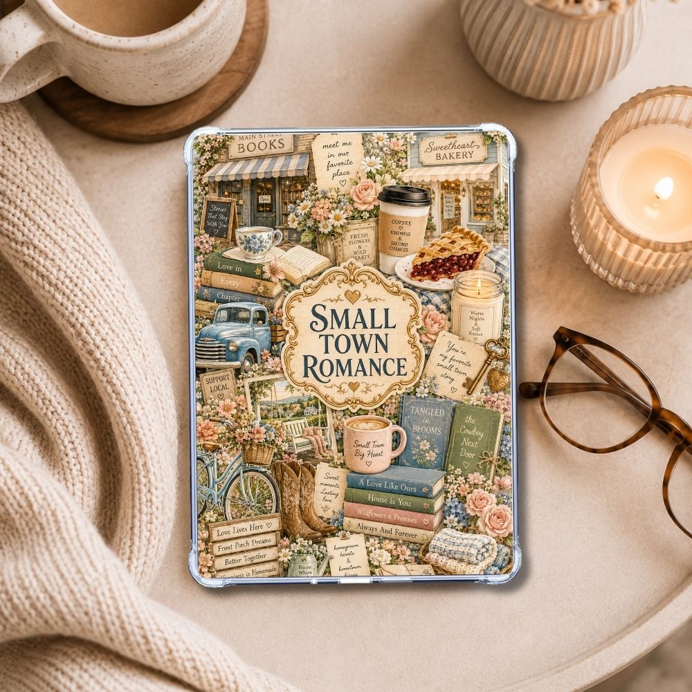 Small Town Romance Collage Kindle insert styled in a clear eReader case