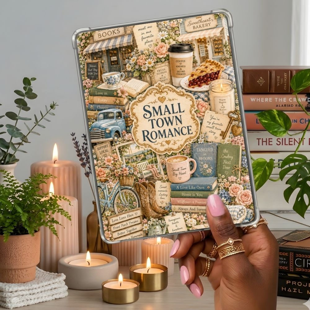 Small Town Romance Collage Kindle insert second lifestyle view in a clear eReader case