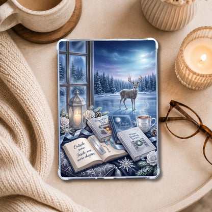 Snowed In with My TBR Kindle insert styled in a clear eReader case