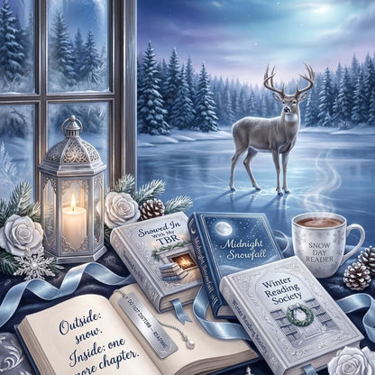 Close-up detail of Snowed In with My TBR Kindle insert artwork